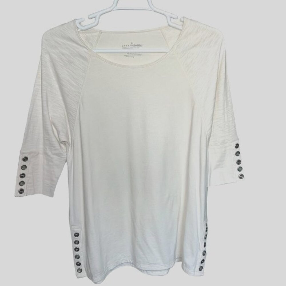 neon buddha Cream Short Sleeve Tee with Button Accents